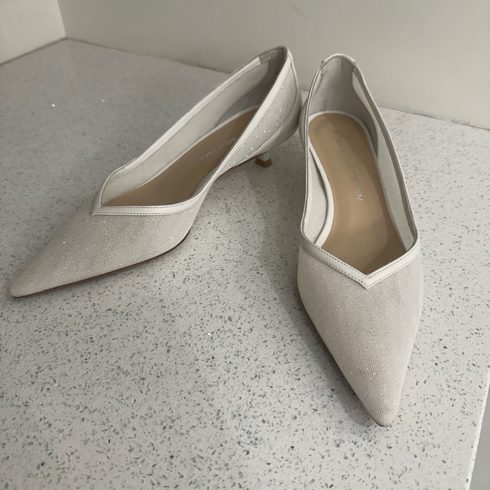 Stuart Weitzman Eva 35 Pump - white mesh - bridal - LIKE NEW
